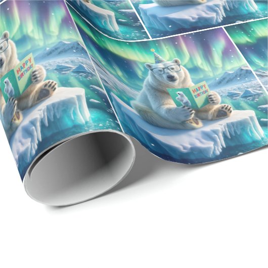 Polar Bear Reading a Birthday Grußkarte Geschenkpapier (Rolleneckpunkt)