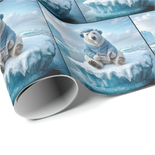 Polar Bear Reading a Newspapier Geschenkpapier (Rolleneckpunkt)