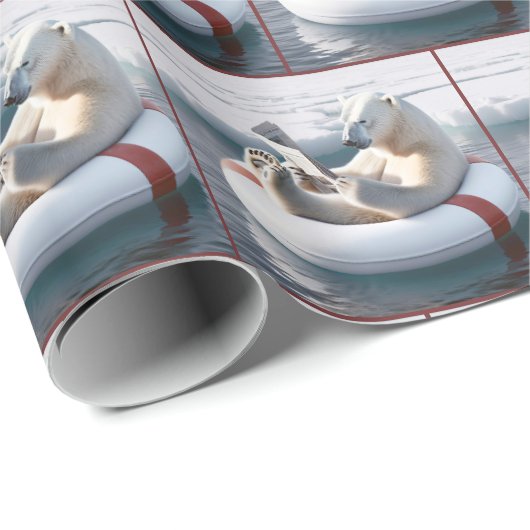 Polar Bear Reading a Newspapier Geschenkpapier (Rolleneckpunkt)