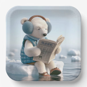 Polar Bear Reading a Newspapier Pappteller
