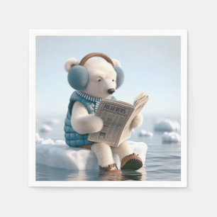 Polar Bear Reading a Newspapier Serviette