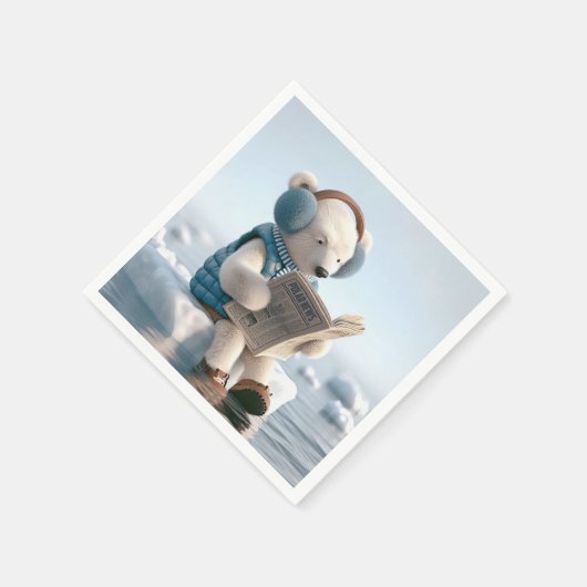 Polar Bear Reading a Newspapier Serviette (Ecke)