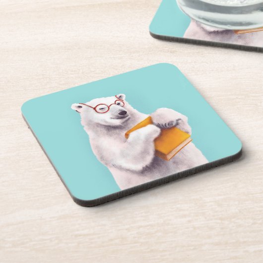 Polar Bear Reading Art - Reservierung Getränkeuntersetzer (Linke Seite)