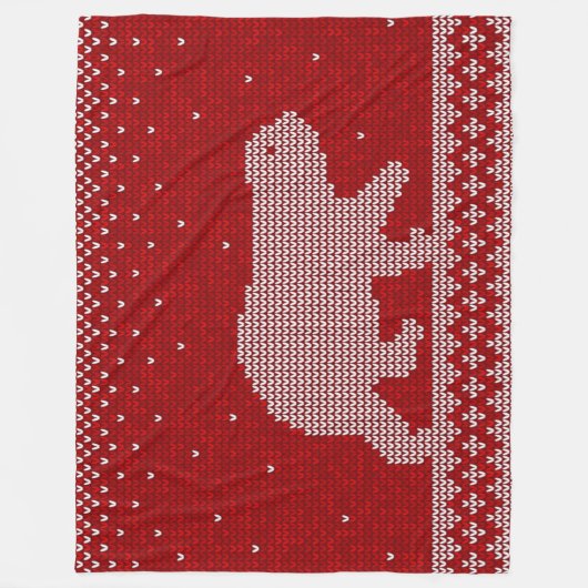 Polar Bear Red Background Knitter Style Muster Fleecedecke (Vorderseite)
