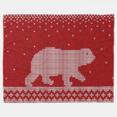Polar Bear Red Background Knitter Style Muster Fleecedecke (Vorderseite (Horizontal))