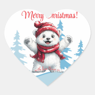 Polar Bear Red Christmas Herz-Aufkleber