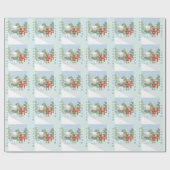 Polar Bear Rentier mit Skis Blue Wrapping Paper Geschenkpapier (Flach)