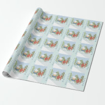 Polar Bear Rentier mit Skis Blue Wrapping Paper
