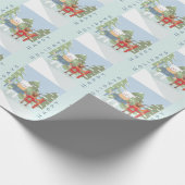Polar Bear Rentier mit Skis Blue Wrapping Paper Geschenkpapier (Ecke)