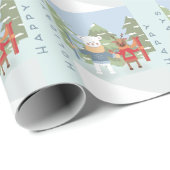 Polar Bear Rentier mit Skis Blue Wrapping Paper Geschenkpapier (Rolleneckpunkt)