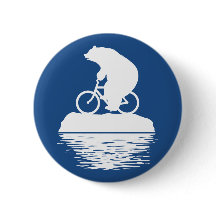 Polar Bear Riding Bicycle on Iceberg Button