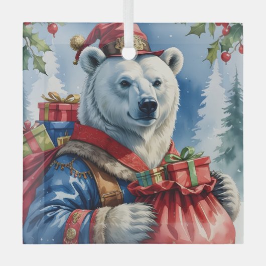 Polar Bear Santa Christmas Design Ornament Aus Glas (Vorderseite)