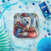 Polar Bear Santa Christmas Design Pappteller (Party)