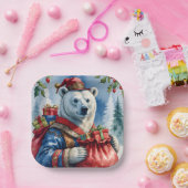 Polar Bear Santa Christmas Design Pappteller (Party)