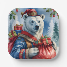 Polar Bear Santa Christmas Design Pappteller