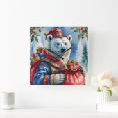 Polar Bear Santa Christmas Design Quadratische Wanduhr (Zuhause)