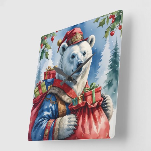 Polar Bear Santa Christmas Design Quadratische Wanduhr (Winkel)