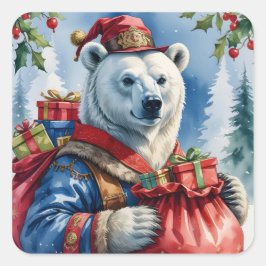 Polar Bear Santa Christmas Design Quadratischer Aufkleber