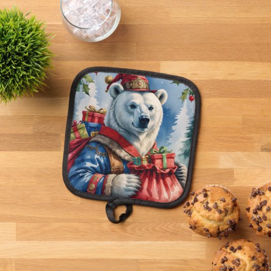 Polar Bear Santa Christmas Design Topflappen (Oben Unten)