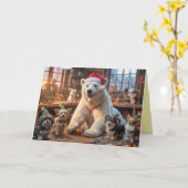 Polar Bear Santa Workshop Card Karte (Gelbe Blume)