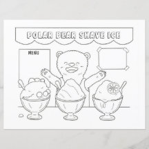 Polar Bear Shave Ice kids Colour Page / Sheet