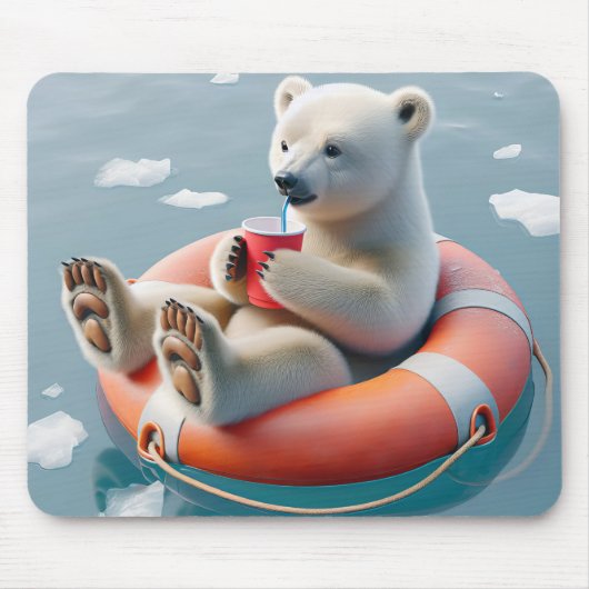 Polar Bear Sipping a Drink Mousepad (Vorne)