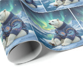 Polar Bear Sitting Under Northern Lights Geschenkpapier (Rolleneckpunkt)