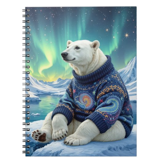 Polar Bear Sitting Under Northern Lights Notizblock (Vorderseite)