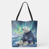 Polar Bear Sitting Under Northern Lights Tasche (Rückseite)