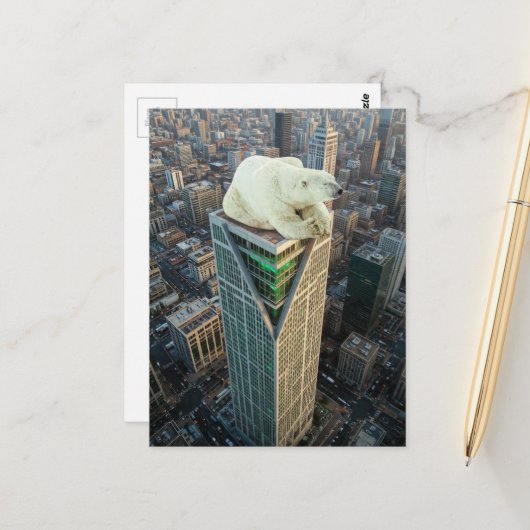 Polar Bear Skyscraper Surreal Scene Postkarte (Vorderseite/Rückseite Beispiel)