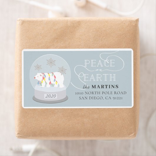 Polar Bear Snow Globe Blue Shipping (Insitu)