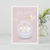 Polar Bear Snow Globe Pink Weihnachtsgebäck Foto Einladung (Stehend Vorderseite)