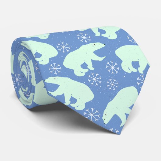 Polar Bear Snowflake Blue Pattern Krawatte (Gerollt)
