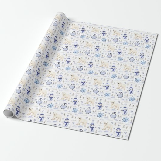 Polar Bear Snowflake Weihnachtswrapping Paper Geschenkpapier (Ungerollt)