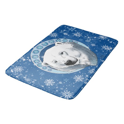 Polar Bear Snowflakes Art Nouveau Badematte (Schrägansicht)