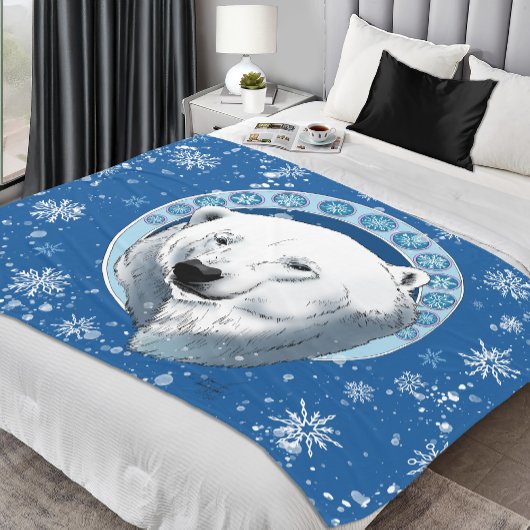 Polar Bear Snowflakes Art Nouveau Fleecedecke