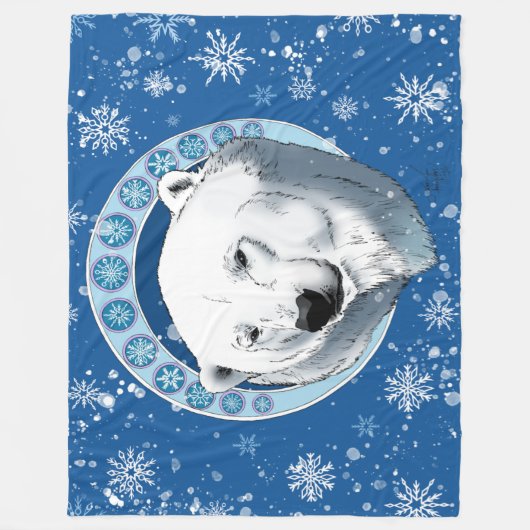 Polar Bear Snowflakes Art Nouveau Fleecedecke (Vorderseite)