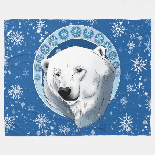 Polar Bear Snowflakes Art Nouveau Fleecedecke (Vorderseite (Horizontal))