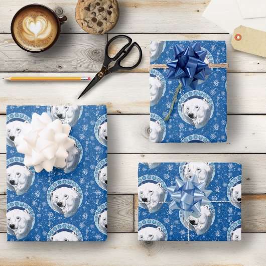 Polar Bear Snowflakes Art Nouveau Geschenkpapier Set
