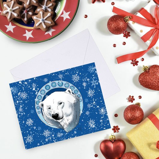 Polar Bear Snowflakes Art Nouveau Karte