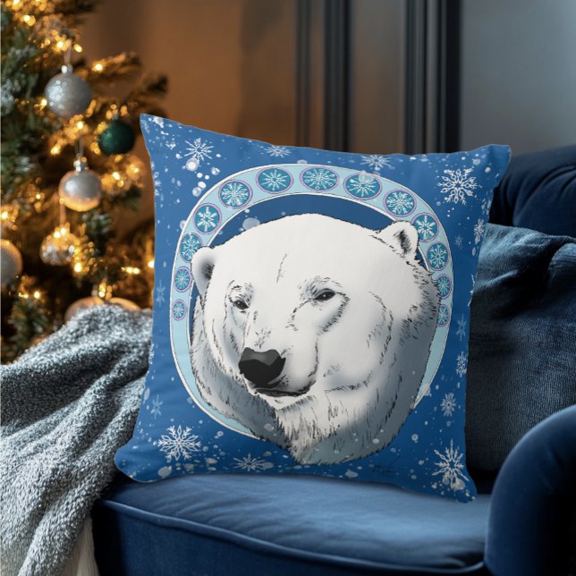 Polar Bear Snowflakes Art Nouveau Kissen (Von Creator hochgeladen)