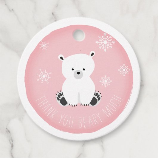 Polar Bear Snowflakes Pink Baby Dusche Geschenkanhänger (Vorderseite)