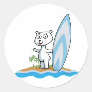 Polar Bear Surfer Runder Aufkleber