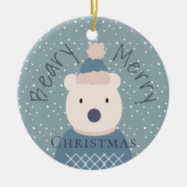 Polar Bear Sweater Blue Christmas Foto Ornament