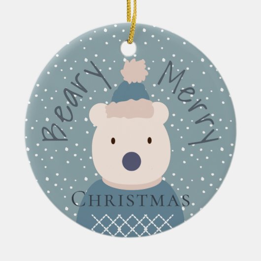 Polar Bear Sweater Blue Christmas Foto Ornament (Vorne)