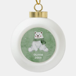 Polar Bear trägt grüne Scarf Weihnachten Keramik Kugel-Ornament