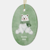 Polar Bear trägt grüne Scarf Weihnachten Keramik Ornament (Links)