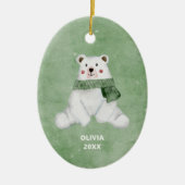Polar Bear trägt grüne Scarf Weihnachten Keramik Ornament (Vorne)