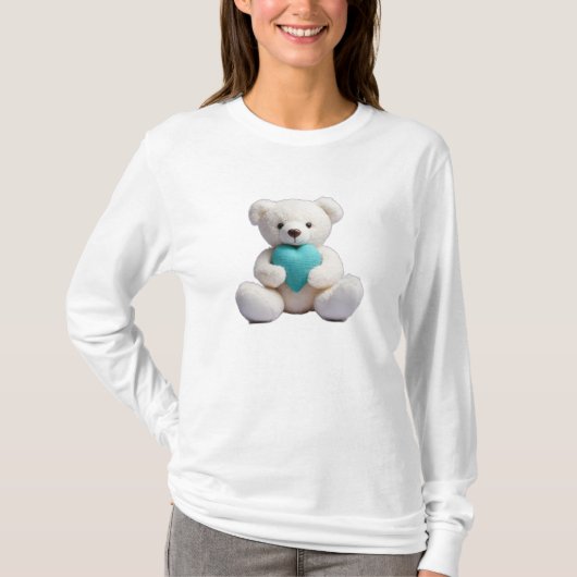 Polar Bear umarmt Aquamarines Herz T-Shirt (Vorderseite)