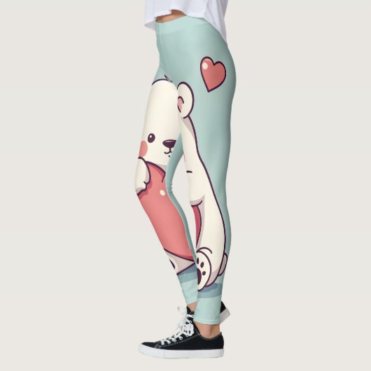 Polar Bear umarmt ein Herz auf einer hellblauen Ba Leggings (Links)
